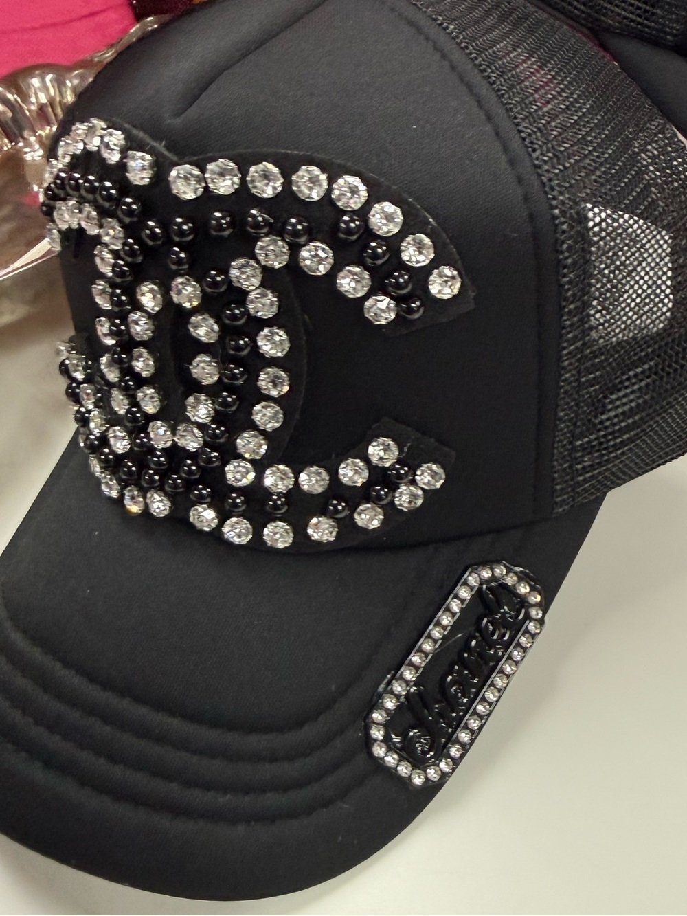 New Crystal Logo Black Trucker Cap - Womens Accessories